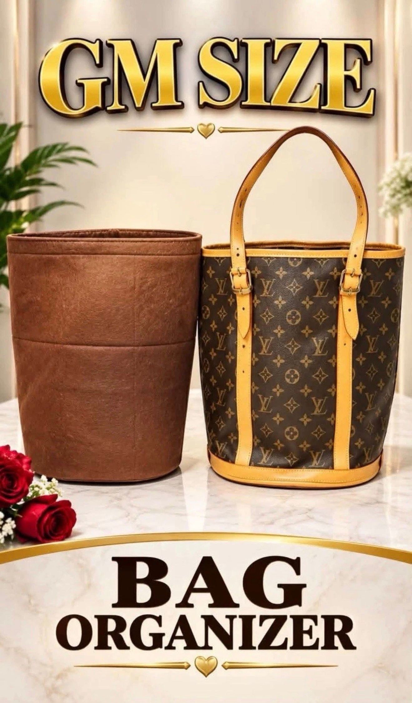 Brand New Brown Felt Bag Organizer Insert for GM LV Bucket Bag