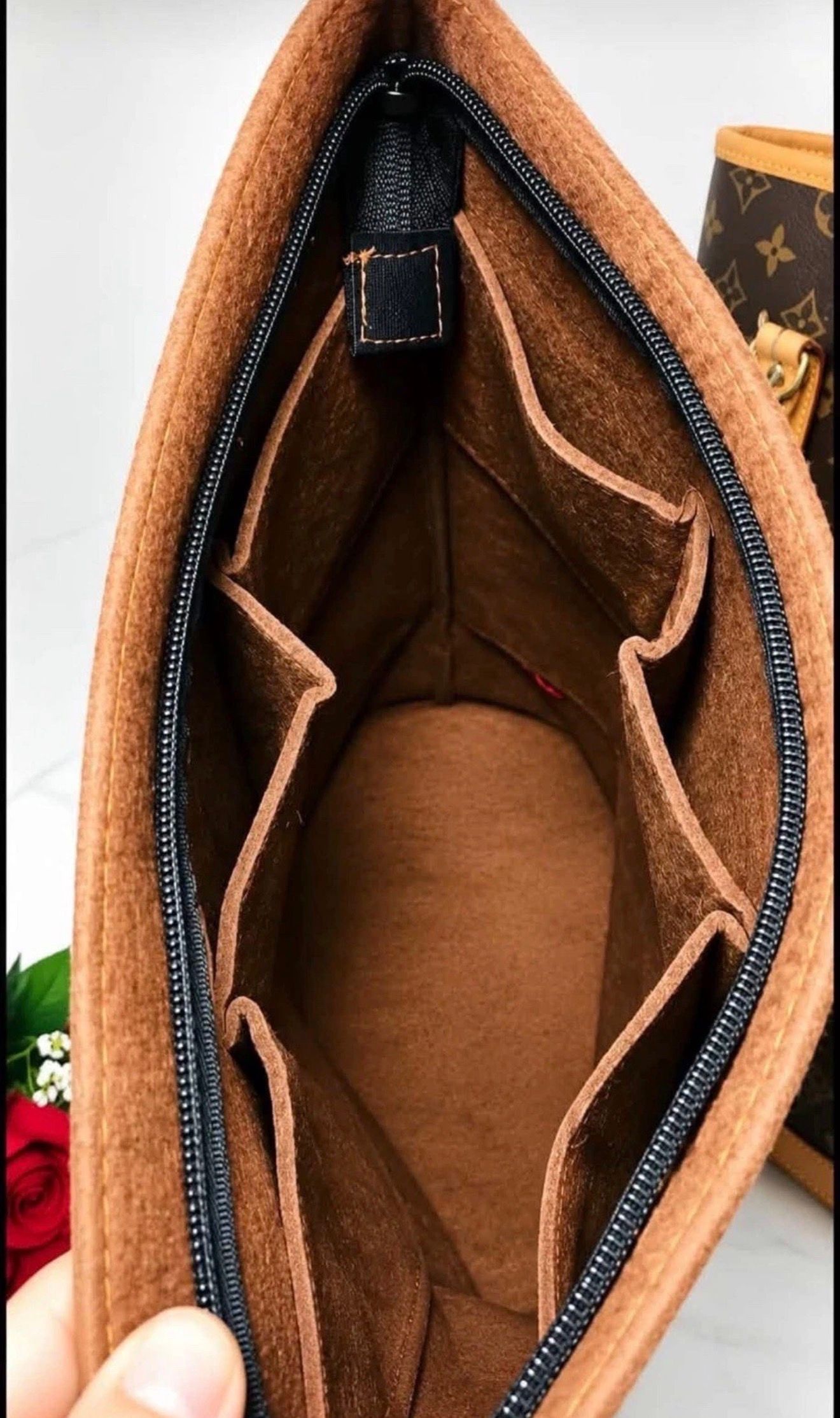 Brand New Brown Felt Bag Organizer Insert for GM LV Bucket Bag - Image 3