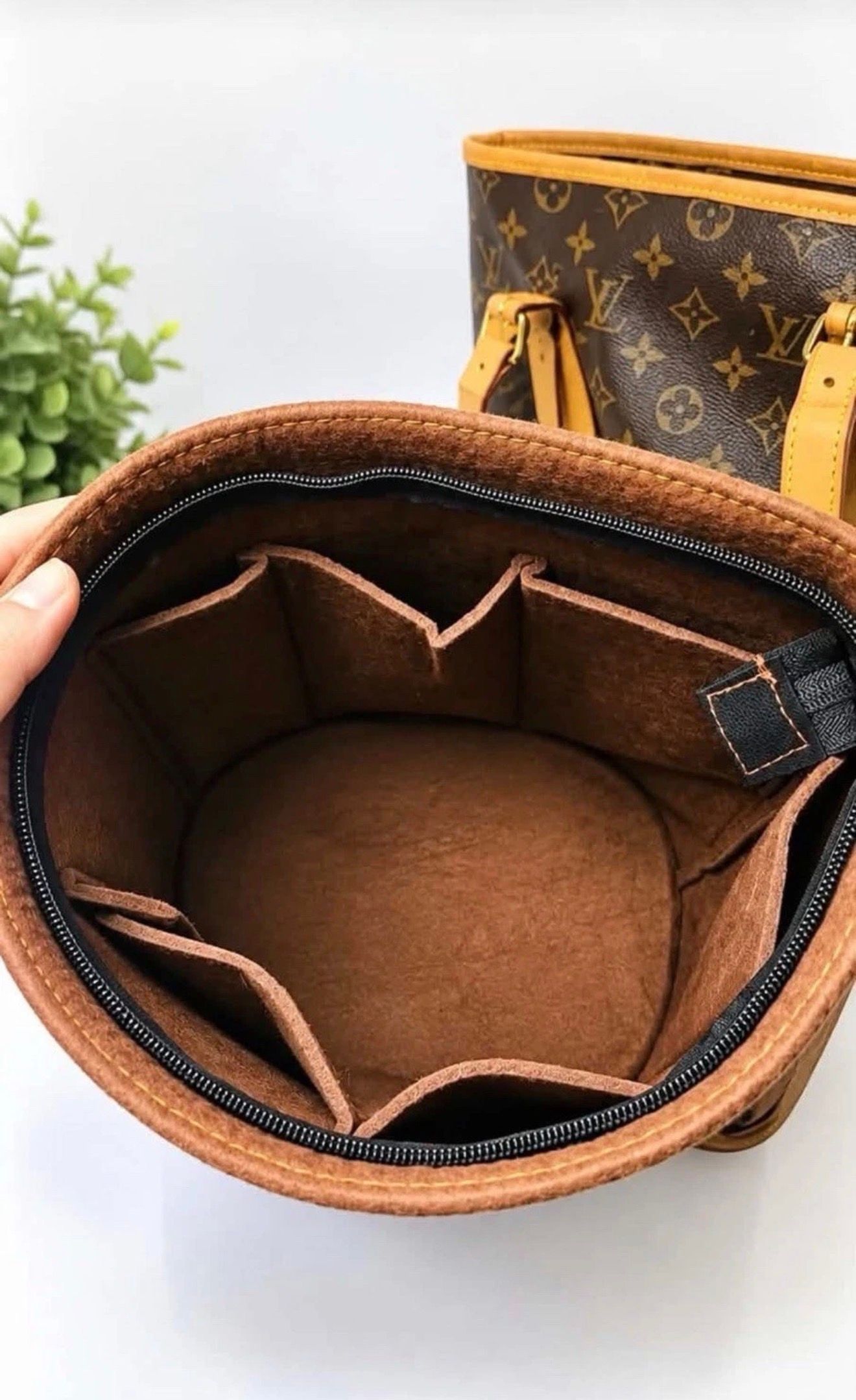Brand New Brown Felt Bag Organizer Insert for GM LV Bucket Bag - Image 4