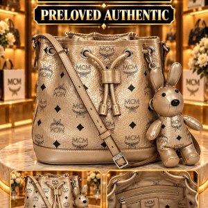 MCM METALLIC VISETOS ZOO RABBIT DRAWSTRING BUCKET BAG – BERLIN GOLD