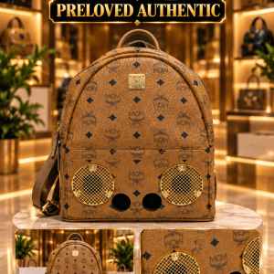 MCM WIZPAK VISETOS STUDDED SPEAKER BACKPACK – COGNAC / GOLD
