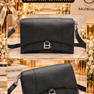 BALENCIAGA RODEO BLACK LEATHER SHOULDER / CROSSBODY BAG – SILVER HARDWARE
