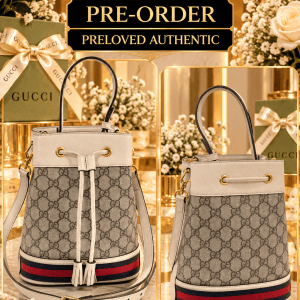 GUCCI OPHIDIA GG SUPREME BUCKET BAG – WHITE LEATHER TRIM & WEB STRIPE 🤍❤️💚