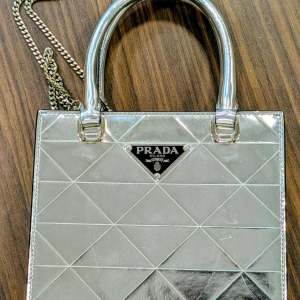 PRADA SYMBOLE MIRRORED MINI TOTE BAG – SILVER